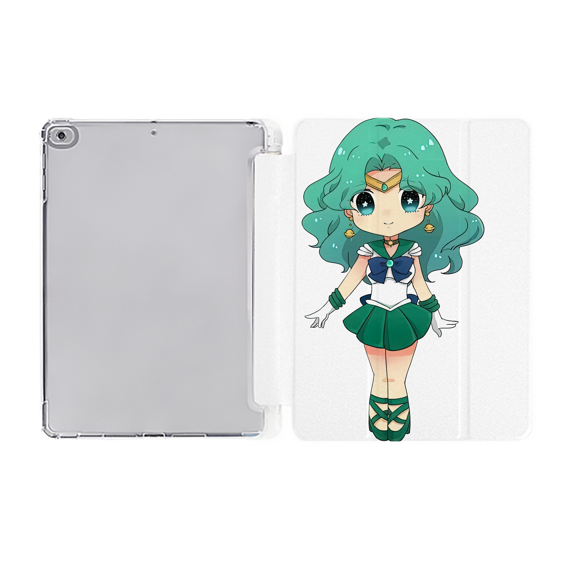 （画像用） 美少女戦士セーラームーン 海王 みちる（かいおう みちる） Sailor Moon Kaiou Michiru IPad ケース ペン収納付き 三つ折りスタンド PUレザー×シリコン 対応機種9.5/10.5/10.9インチ